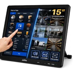 15-Inch Touchscreen Monitor, 1024x768 HD 4:3 Aspect Ratio LCD Display, BNC HDMI VGA AV USB Input, 400cd/m² High Brightness Touch Screen for POS Kiosk Industrial Security, Built-in Speakers in Saudi Arabia