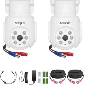 Anlapus 2Pack Pan Tilt Wired Security Cameras, 1080P 2MP Weatherproof Outdoor Indoor CCTV Camera with Audio, Human Vehicle Detection, Night Vision, Only Works DVR Surveillance System in Kuwait