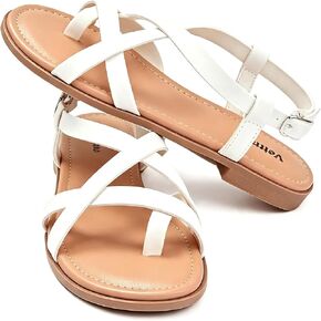 Veittes Women's Gladiator Flat Sandals,Non-slip soles, comfortable and lightweight, open-toe summer flip-flop sandals, White,Size 9 US in Kuwait