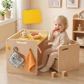 Montessori Table and Chair Set - Adjustable Toddler Weaning Table with Storage Box & Table Mat, Baby Furniture Gift for 1-3 Year Old Kids Learning, Play and Mealtime in Kuwait