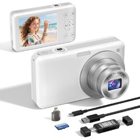 4K 64MP Digital Camera: Portable Compact Point and Shoot Camera with 12X Optical Zoom, Autofocus & Anti-Shake Pocket-Size for Travel Teens Students Adults, 64GB Card Included in Saudi Arabia