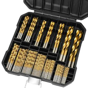 Metric 99 Pcs Titanium Twist Drill Bit Sets,135° Tip High Speed Steel,Sizes from 1/16" to 3/8",Ideal Drill Tool for Wood/Aluminum Alloy/Cast Iron/Fiberglass/Plastic,with Index Storage Case in Kuwait