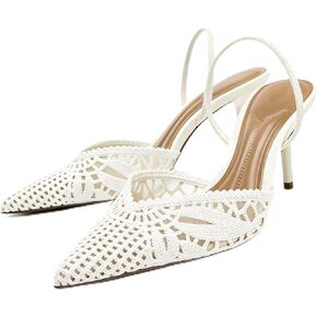 Women Crochet Heels Slingback Pointed Toe Mesh Pumps Breathable Summer Dress Shoes Kitten Heel Elegant Wedding Party Sandals in Saudi Arabia
