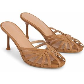 Strappy Kitten Heels for Women Open Round Toe Kitten Heeled Mules Slip on Sandals Summer Beach Party Dressy Slides Shoes in Kuwait