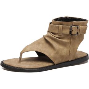 Women's Flat Thong Gladiator Sandals with Ankle Cuff Buckle Strap Round Open Toe Zip-up Summer Boho Flip Flop Booties Casual Comfortable Roman Style Vacation Beach Walking Booties Sandals in Saudi Arabia