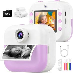 Kids Camera Instant Print for Kids Christmas Birthday Gifts Age 4-12,Quick-Release Prints Camera Toddler Portable Travel Toy 6 7 8 9 10 Year Old Girls-Purple in Kuwait
