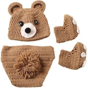 3Pcs Bear Newborns Photography Costume Soft and Warm Knitting Outfit with Matching for Baby Photo Shoots in Kuwait