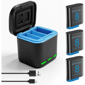 3-Pack Hero 8 Battery + 3-Channel LED USB Charger Compatible with GoPro Hero 8/7/6/5/2018 Black in Saudi Arabia