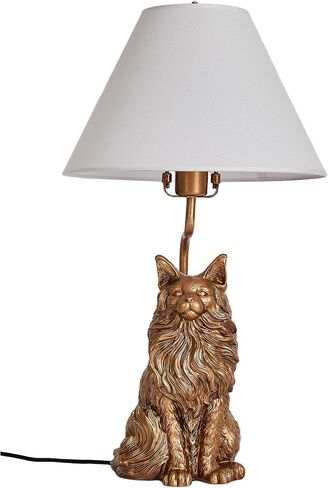 23.2" Maine Coon Cat Table Lamp, Dimmable Bedside Lamp with Linen Shade | Resin Desk Lamp, Artistic Sculptural Accent Lamp, Animal Decorative Lamp for Kid Nursery, Bedroom, Nightstand, Living Room in Saudi Arabia