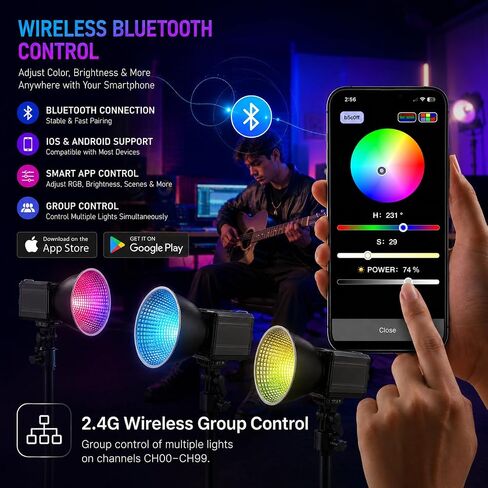 KS60R 60W Portable RGB LED Video Light, APP/Panel Control, 2700K-6500K, CRI 95+, COB Continuous Lighting for Photography, Video Recording, Studio, Live Streaming in Saudi Arabia