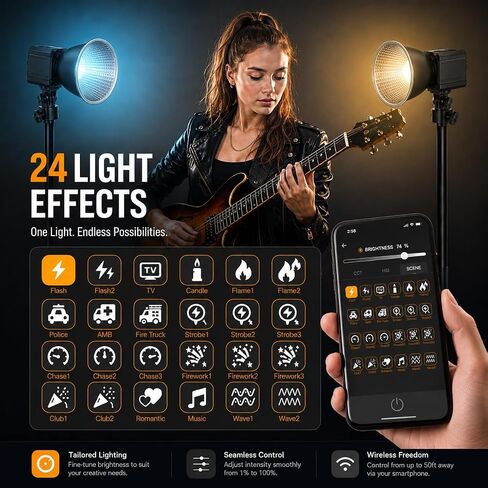 KS60R 60W Portable RGB LED Video Light, APP/Panel Control, 2700K-6500K, CRI 95+, COB Continuous Lighting for Photography, Video Recording, Studio, Live Streaming in Saudi Arabia