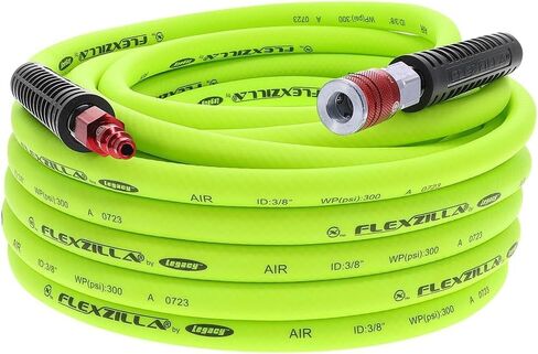 Flexzilla Air Hose with ColorConnex Industrial Type D Coupler and Plug, 3/8 in. x 25 ft., Heavy Duty, Lightweight, Hybrid, ZillaGreen - HFZ3825YW2-D in Saudi Arabia
