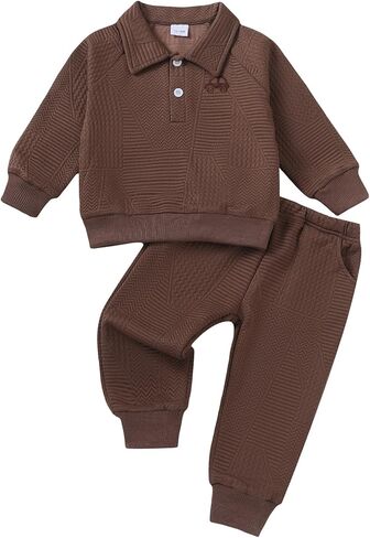 Rosibel Toddler Baby Boy Clothes Set 2 Piece Fall Winter Outfits for 1-5Y | Wrinkle-Resistant,Shape-Retaining,Breathable and Comfortable,Polo Collar Design,Long-Sleeved Set for Autumn and Winter. in Saudi Arabia