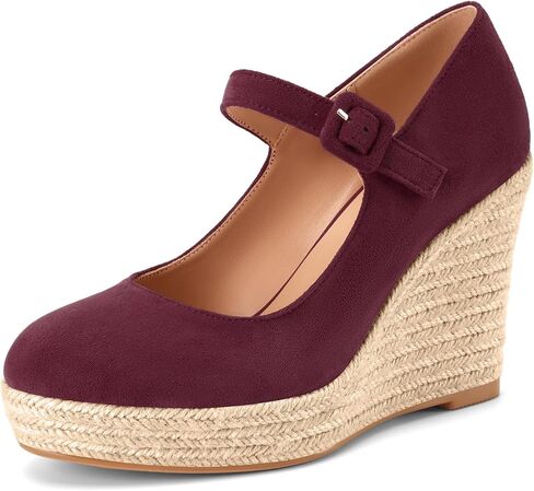 Oh Mispares Women’s Platform Espadrille Wedges Mary Jane Wedge High Heels | Round Closed Toe Buckle Suede Pumps Dressy Classic Casual Comfortable Shoes 4 Inch in Saudi Arabia