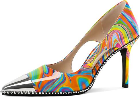 Mettesally Women's High Heel Pumps Beaded Closed Toe Dressy Shoes Size 5-13 | Handmade Sliver Cap Toe Pointy Stiletto Slip on Pumps 3.5 Inches Comfy Elegant Heeled Dress Ladies Shoes for Daily Party in Saudi Arabia