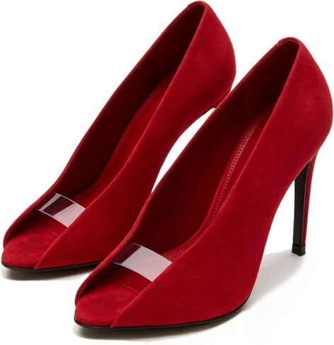 Open Peep Toe Pumps for Women | Suede Slip On High Heels Clear Inset Panel 4 Inch Pumps Prom Bridal Work Office Stiletto Heels Shoes in Saudi Arabia