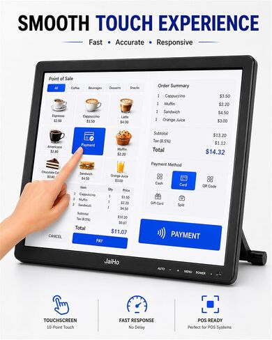 15-Inch Touchscreen Monitor, 1024x768 HD 4:3 Aspect Ratio LCD Display, BNC HDMI VGA AV USB Input, 400cd/m² High Brightness Touch Screen for POS Kiosk Industrial Security, Built-in Speakers in Saudi Arabia