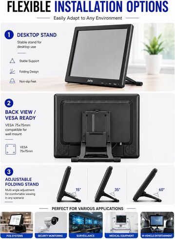 15-Inch Touchscreen Monitor, 1024x768 HD 4:3 Aspect Ratio LCD Display, BNC HDMI VGA AV USB Input, 400cd/m² High Brightness Touch Screen for POS Kiosk Industrial Security, Built-in Speakers in Saudi Arabia
