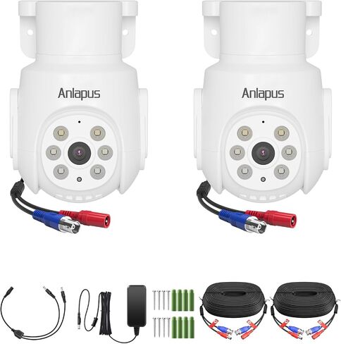 Anlapus 2Pack Pan Tilt Wired Security Cameras, 1080P 2MP Weatherproof Outdoor Indoor CCTV Camera with Audio, Human Vehicle Detection, Night Vision, Only Works DVR Surveillance System in Kuwait