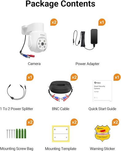 Anlapus 2Pack Pan Tilt Wired Security Cameras, 1080P 2MP Weatherproof Outdoor Indoor CCTV Camera with Audio, Human Vehicle Detection, Night Vision, Only Works DVR Surveillance System in Kuwait
