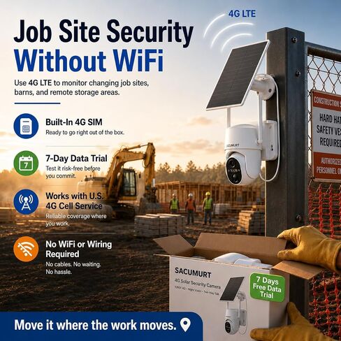 No WiFi Security Cameras Wireless Outdoor, Solar Powered, Ranch Camera | 2K HD Color Night Vision, 360° PTZ, Smart Detection, 2-Way Talk, IP66 Waterproof, Suitable for Ranch/Jobsite Farm/Outdoors in Saudi Arabia