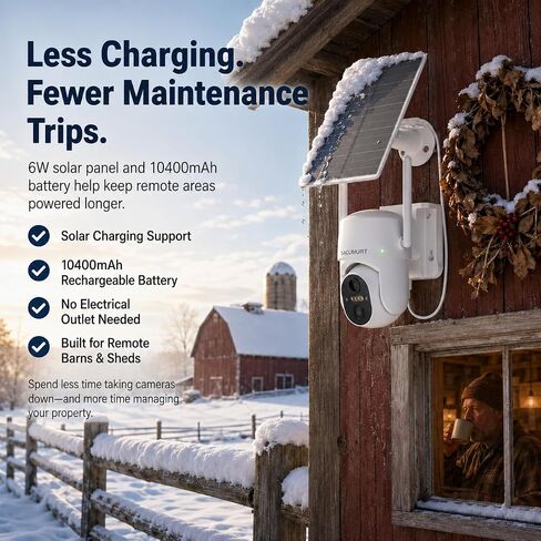No WiFi Security Cameras Wireless Outdoor, Solar Powered, Ranch Camera | 2K HD Color Night Vision, 360° PTZ, Smart Detection, 2-Way Talk, IP66 Waterproof, Suitable for Ranch/Jobsite Farm/Outdoors in Saudi Arabia