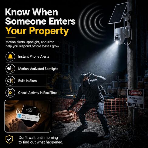 No WiFi Security Cameras Wireless Outdoor, Solar Powered, Ranch Camera | 2K HD Color Night Vision, 360° PTZ, Smart Detection, 2-Way Talk, IP66 Waterproof, Suitable for Ranch/Jobsite Farm/Outdoors in Saudi Arabia