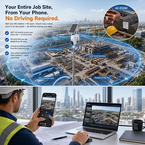 No WiFi Security Cameras Wireless Outdoor, Solar Powered, Ranch Camera | 2K HD Color Night Vision, 360° PTZ, Smart Detection, 2-Way Talk, IP66 Waterproof, Suitable for Ranch/Jobsite Farm/Outdoors in Saudi Arabia