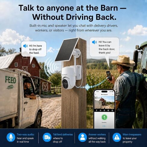 No WiFi Security Cameras Wireless Outdoor, Solar Powered, Ranch Camera | 2K HD Color Night Vision, 360° PTZ, Smart Detection, 2-Way Talk, IP66 Waterproof, Suitable for Ranch/Jobsite Farm/Outdoors in Saudi Arabia