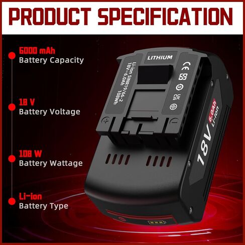 2 Pack 18V 6.0Ah Battery Replacement for Bosch 18V Battery, Compatible with Bosch 18V Battery BAT609 BAT609G BAT618G BAT619 Cordless Power Tools in Kuwait
