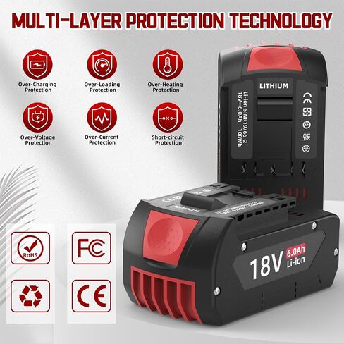 2 Pack 18V 6.0Ah Battery Replacement for Bosch 18V Battery, Compatible with Bosch 18V Battery BAT609 BAT609G BAT618G BAT619 Cordless Power Tools in Kuwait