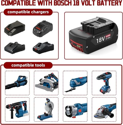 2 Pack 18V 6.0Ah Battery Replacement for Bosch 18V Battery, Compatible with Bosch 18V Battery BAT609 BAT609G BAT618G BAT619 Cordless Power Tools in Kuwait
