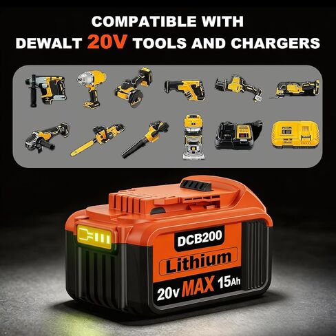 2Packs 20V 15Ah Replacement for Dewalt 20V Max Battery,Compatible with Dewalt 20 Volt Lithium Battery DCB200 DCB206 DCB207 DCB201 DCB204 Series Power Tools in Saudi Arabia