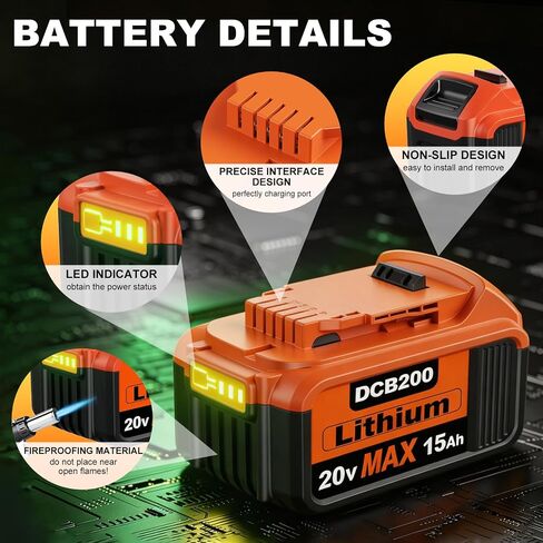 2Packs 20V 15Ah Replacement for Dewalt 20V Max Battery,Compatible with Dewalt 20 Volt Lithium Battery DCB200 DCB206 DCB207 DCB201 DCB204 Series Power Tools in Saudi Arabia