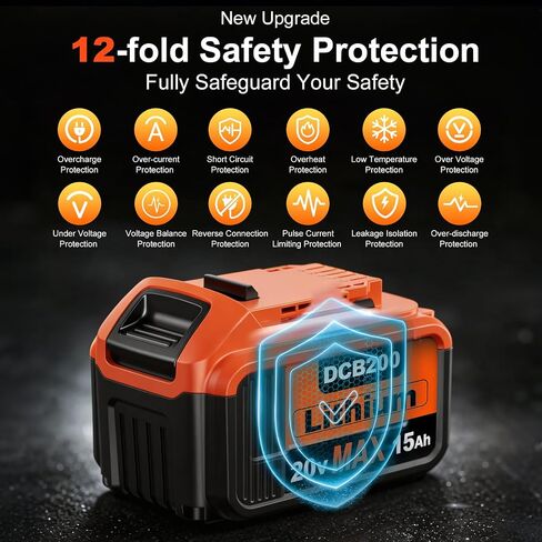 2Packs 20V 15Ah Replacement for Dewalt 20V Max Battery,Compatible with Dewalt 20 Volt Lithium Battery DCB200 DCB206 DCB207 DCB201 DCB204 Series Power Tools in Saudi Arabia