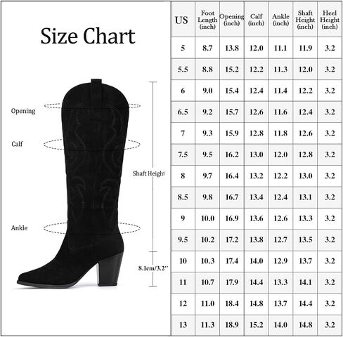 Suede Cowboy Boots for Women - Black Western Knee High Cowgirl Boots with Side Zipper, Country Pointed Toe Tall Block Heel Pull On Long Boot Fall Winter Concert Rodeo Festival Daily Size 8.5 in Saudi Arabia