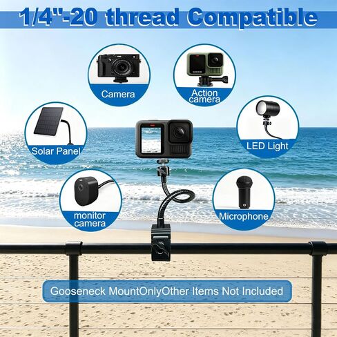 20cm Gooseneck Clamp Camera Mount with 1/4" Screw and 360° Ball Head, Flexible Clip Mount for Handlebar, Desk, Tube, Cross Bar – Compatible with GoPro, Ring, Google Nest, Wyze, Arlo in Saudi Arabia