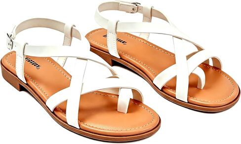 Veittes Women's Gladiator Flat Sandals,Non-slip soles, comfortable and lightweight, open-toe summer flip-flop sandals, White,Size 9 US in Kuwait