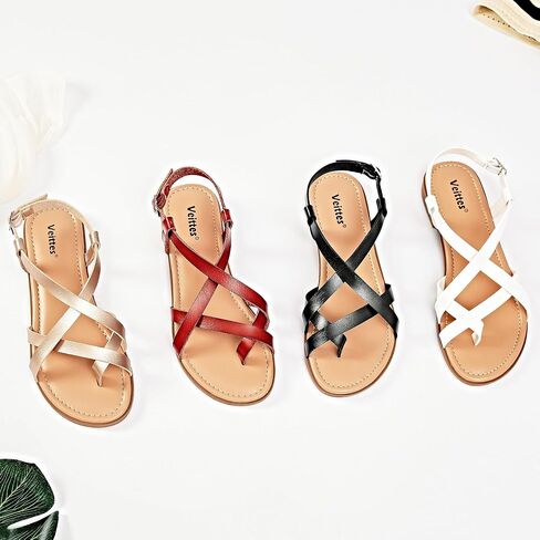 Veittes Women's Gladiator Flat Sandals,Non-slip soles, comfortable and lightweight, open-toe summer flip-flop sandals, White,Size 9 US in Kuwait