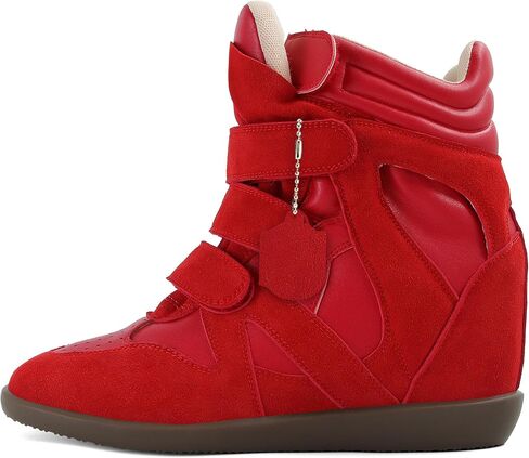 Wedge Sneakers for Women Heels Suede Hook and Loop High Heel Tennis Round Toe Triple Strappy Band Casual Vintage Fashion Dressy Comfy Campus Trendy Retro Sneaker in Kuwait
