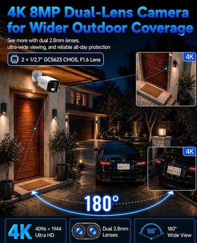 JideTech 8MP 4K PoE Camera, 180° Panoramic Outdoor Security Camera | 180° ultra-wide view, AI detection, 98ft color night vision, two-way audio, supports ONVIF NVR, RTSP and RTMP in Saudi Arabia