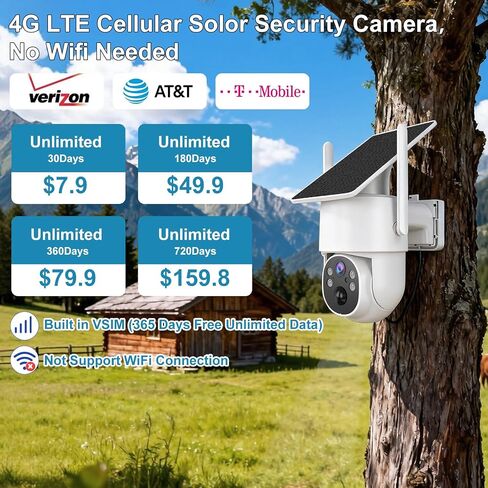 4G LTE Cellular Security Camera,Wireless Solar Security Camera | 365 Days Unlimited Data,2K Color Night Vision,360° Live View,Real-time Alerts,Motion Sensor,64G TF Card, No WiFi Needed in Kuwait
