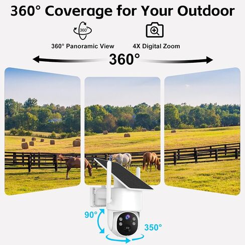 4G LTE Cellular Security Camera,Wireless Solar Security Camera | 365 Days Unlimited Data,2K Color Night Vision,360° Live View,Real-time Alerts,Motion Sensor,64G TF Card, No WiFi Needed in Kuwait