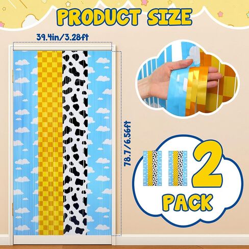 2PCS Story Birthday Decorations Backdrop Tinsel Foil Fringe Curtains | Blue Sky, White Cloud, Cow Theme, Cartoon Party Supplies, Baby Shower Decorations in Saudi Arabia