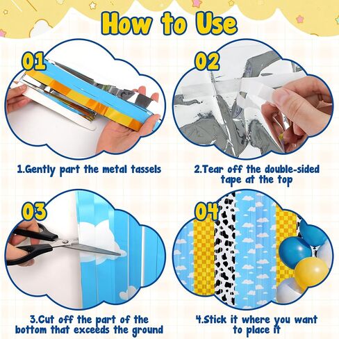 2PCS Story Birthday Decorations Backdrop Tinsel Foil Fringe Curtains | Blue Sky, White Cloud, Cow Theme, Cartoon Party Supplies, Baby Shower Decorations in Saudi Arabia
