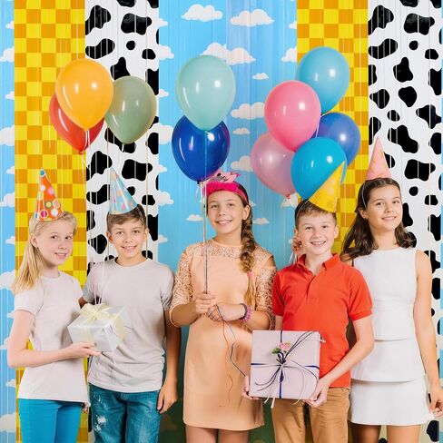 2PCS Story Birthday Decorations Backdrop Tinsel Foil Fringe Curtains | Blue Sky, White Cloud, Cow Theme, Cartoon Party Supplies, Baby Shower Decorations in Saudi Arabia