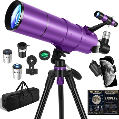 90/600mm Refractor Telescope for Adults & Beginners Stargazing | 90mm Aperture 60mm High Power Portable Travel Telescopes with Moon Phase Guide, Moon Filter, Tripod, Phone Adapter, Carry Bag in Kuwait