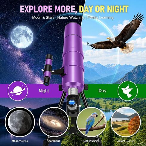 90/600mm Refractor Telescope for Adults & Beginners Stargazing | 90mm Aperture 60mm High Power Portable Travel Telescopes with Moon Phase Guide, Moon Filter, Tripod, Phone Adapter, Carry Bag in Kuwait