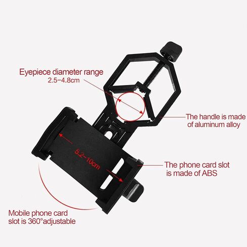 Universal Smartphone Telescope Adapter Mount Lightweight Portable Phone Scope Mount for Binoculars Monoculars Spotting Scopes Durable ABS Aluminum Alloy Black 3.5oz in Kuwait