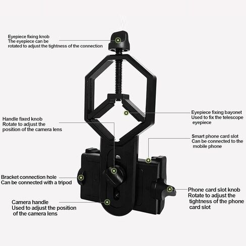 Universal Smartphone Telescope Adapter Mount Lightweight Portable Phone Scope Mount for Binoculars Monoculars Spotting Scopes Durable ABS Aluminum Alloy Black 3.5oz in Kuwait